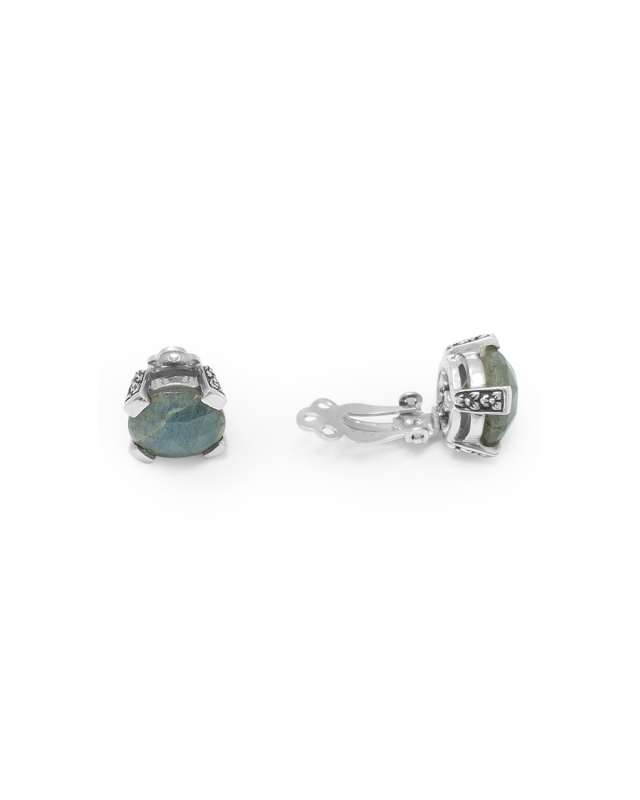 Faceted Natural Labradorite Clip-On Earrings, 12mm